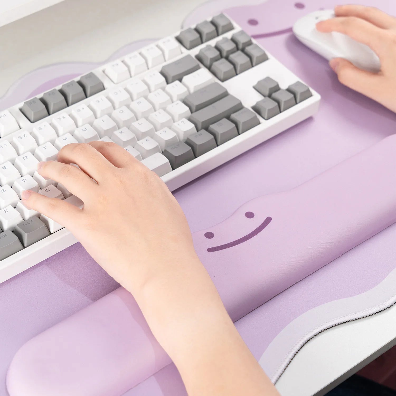Oversized pink gaming mouse pad thick stitched edge desk mat