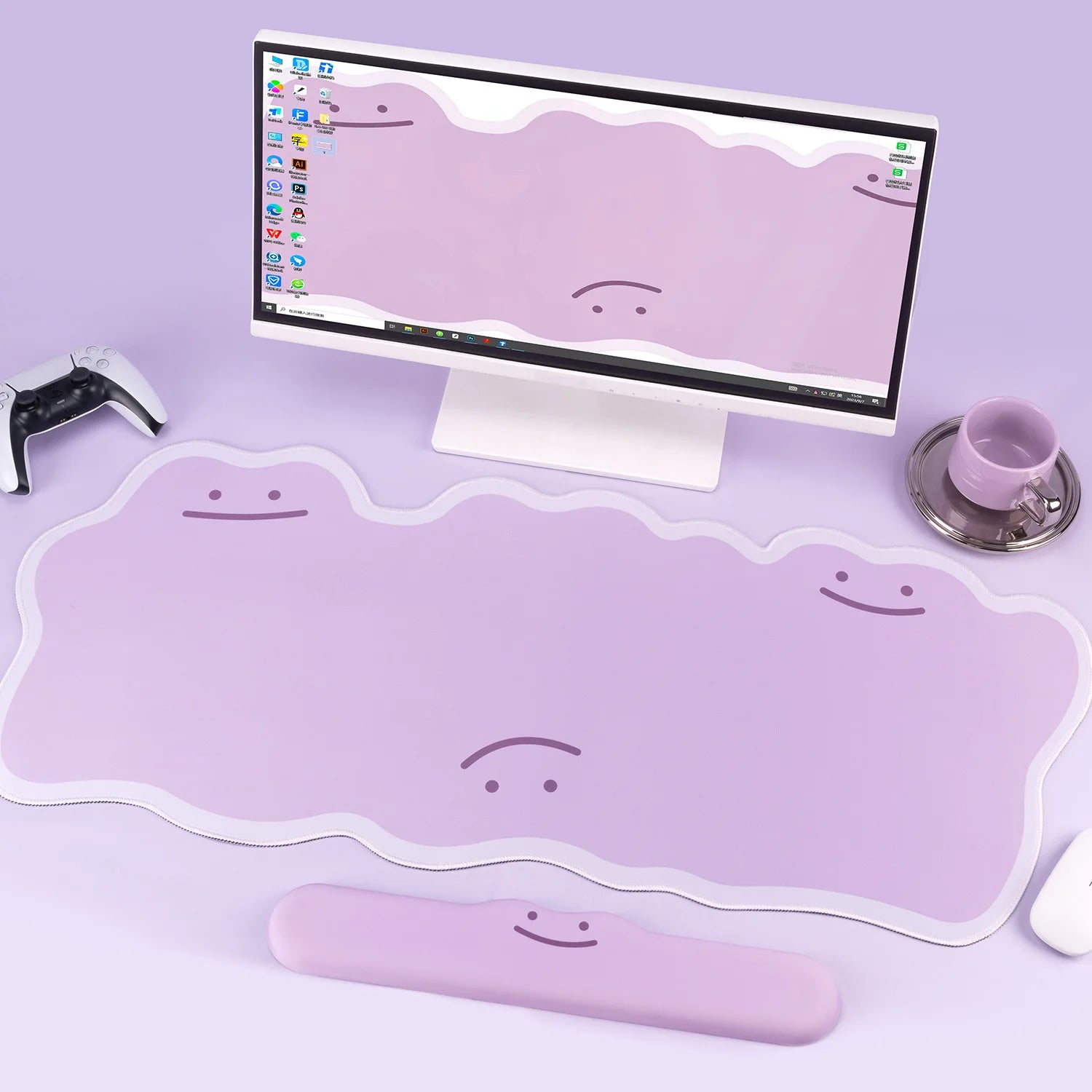 Oversized pink gaming mouse pad thick stitched edge desk mat